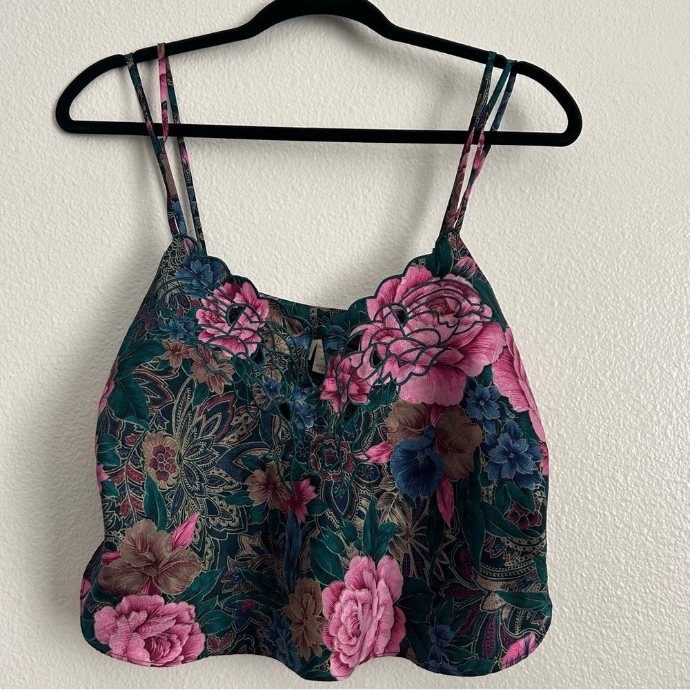 Vintage Victoria's Secret Pink and Green Floral Camisole Cami Top